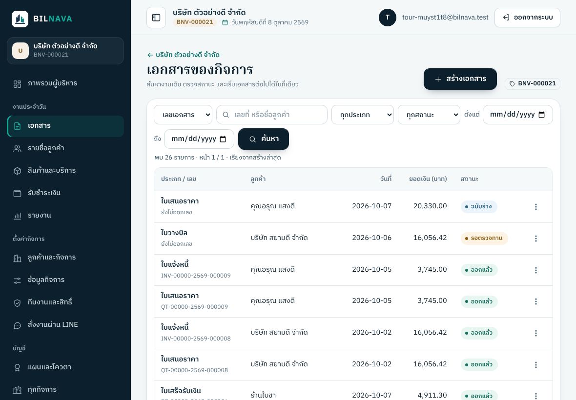 ภาพหน้ารายการเอกสารจริงของ BILNAVA ข้อมูลตัวอย่าง